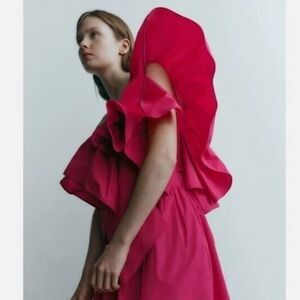 ZARA Ruffled Asymmetric one shoulder Top S & M Available NWT